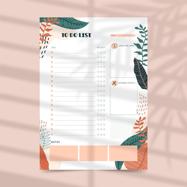 Free vector to do list planner template with leaves