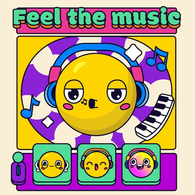 Vettore gratuito illustrazione di emoji per ascoltare musica