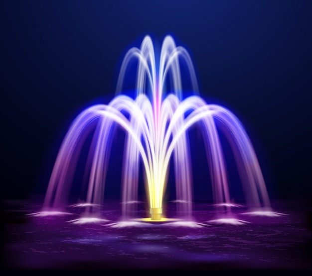 Бесплатное векторное изображение Освещенная ночь фонтан реалистичные иллюстрации