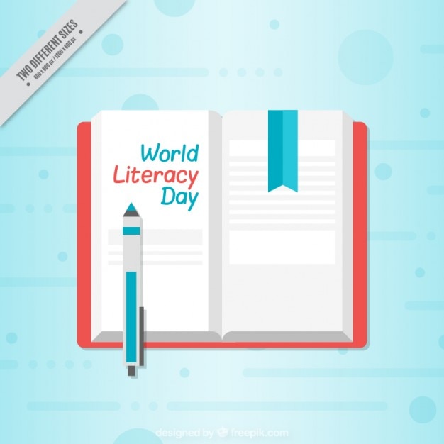 Literacy day background of open notepad