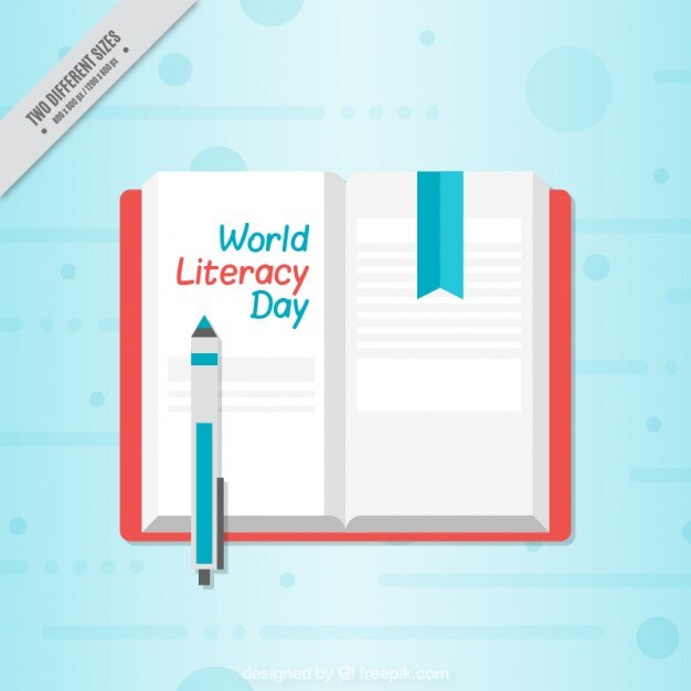 Free Vector literacy day background of open notepad 