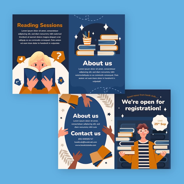 Free vector literature and book club brochure template