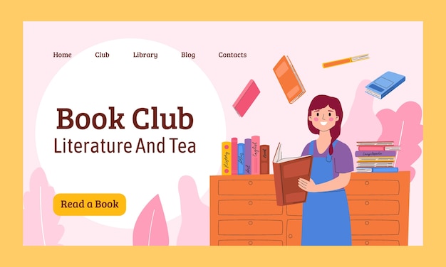 Free vector literature and book club landing page template