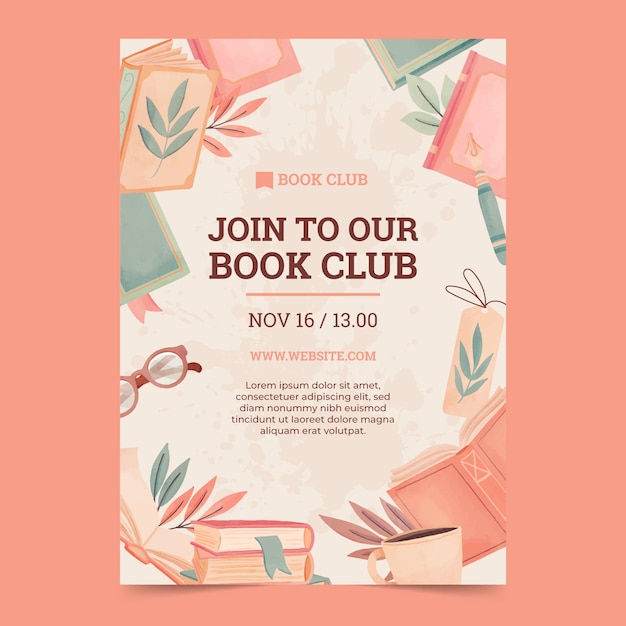 Free vector literature book club poster template