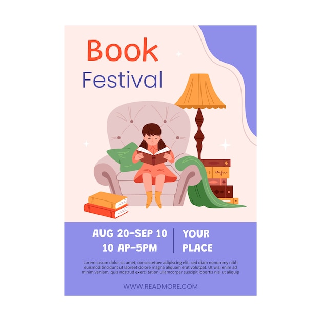 Literature and Book Club Vertical Poster Template with Free Vector Download