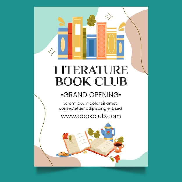 Free vector literature and book club vertical poster template