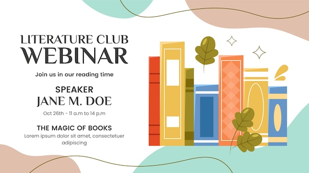 Free vector literature and book club webinar template