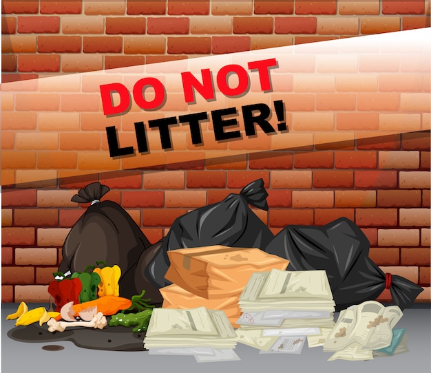 Free vector do not litter sign and many trash