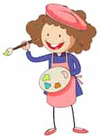 Бесплатное векторное изображение Маленький художник, держащий цветную палитру мультипликационного персонажа изолирован