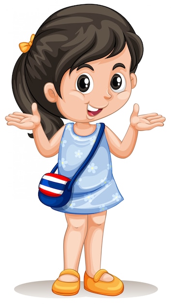 Free vector little asian girl with handbag