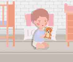 Free vector little baby boy with bear teddy