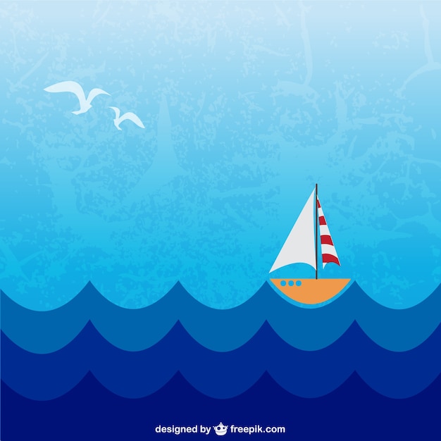 Free vector little boat sailing in the sea