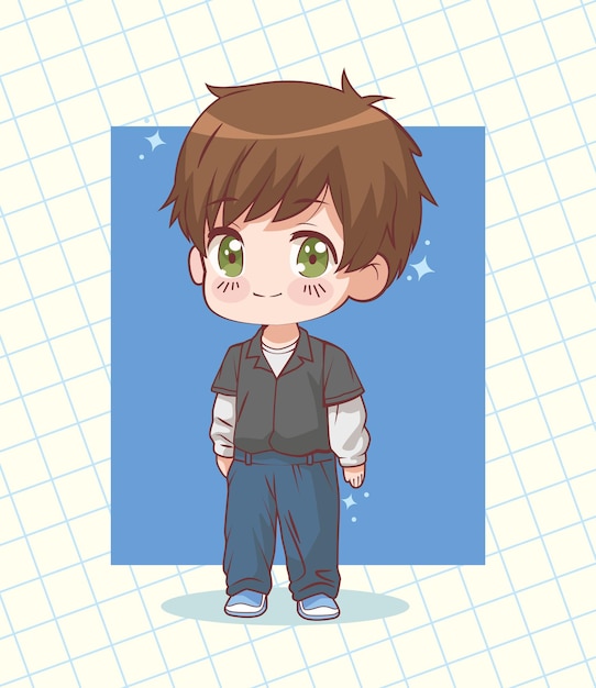 Free Vector little boy anime standing