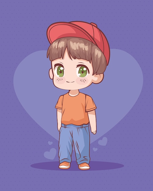 Free Vector little boy anime with cap