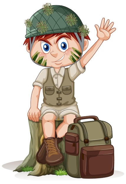 Little boy in camping outfit with backpack