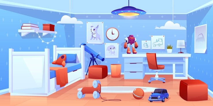 Free Vector little boy cozy bedroom interior illustration 