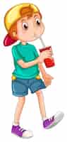 Free vector little boy drinking from a cup