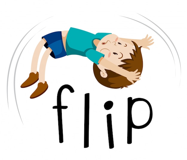 Free vector little boy flipping on white background