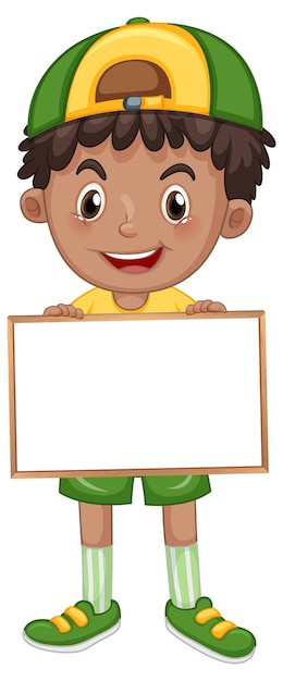 Free vector little boy holding blank whiteboard