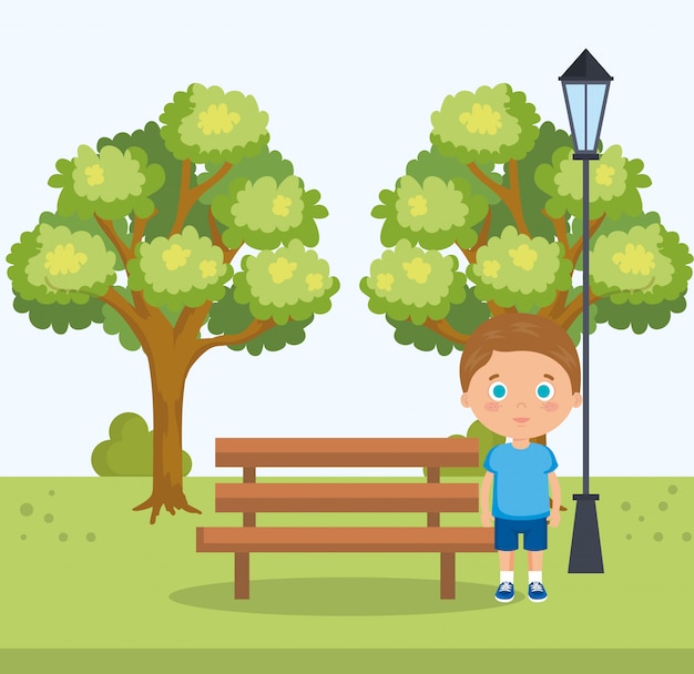 Бесплатное векторное изображение Маленький мальчик в парке персонажа
