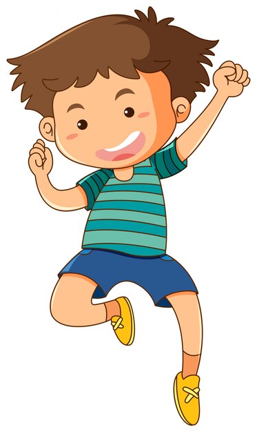 Little boy jumping up on white background