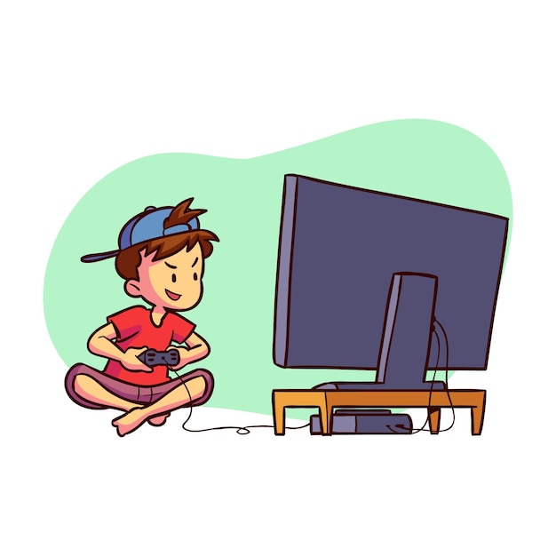 Little boy playing video game