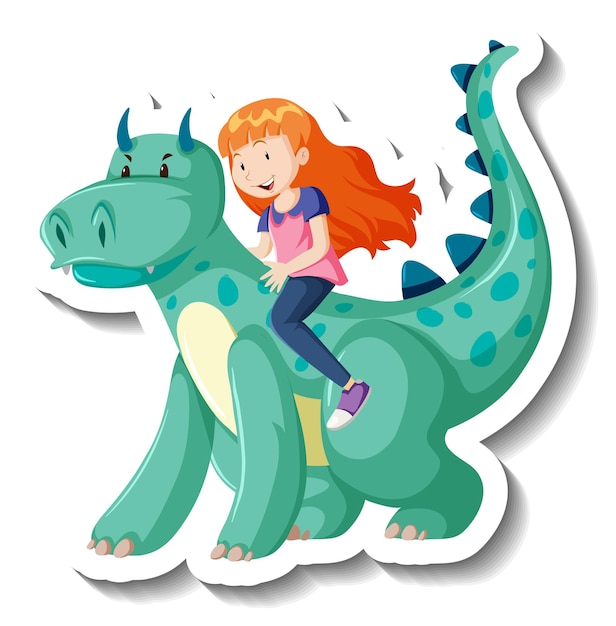 Бесплатное векторное изображение Маленький мальчик верхом на драконе мультяшный стикер