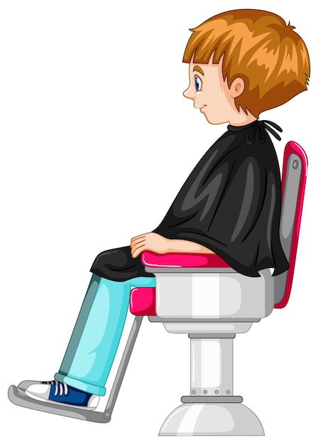 Free vector little boy sits on barber chair