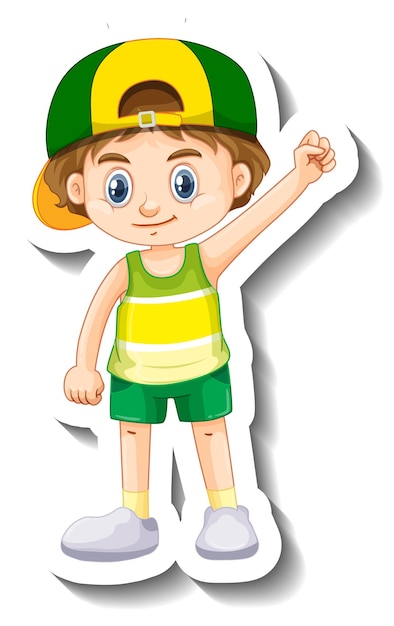 Маленький мальчик в кепке мультяшный персонаж наклейка