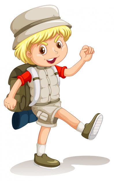 Little boy with backpack going camping