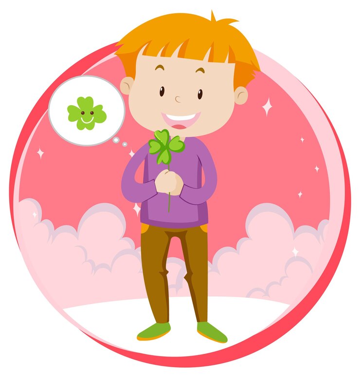 Free Vector little boy with clover leaf on white background