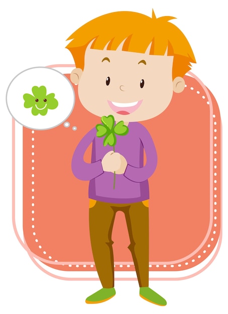 Little boy with clover leaf on white background