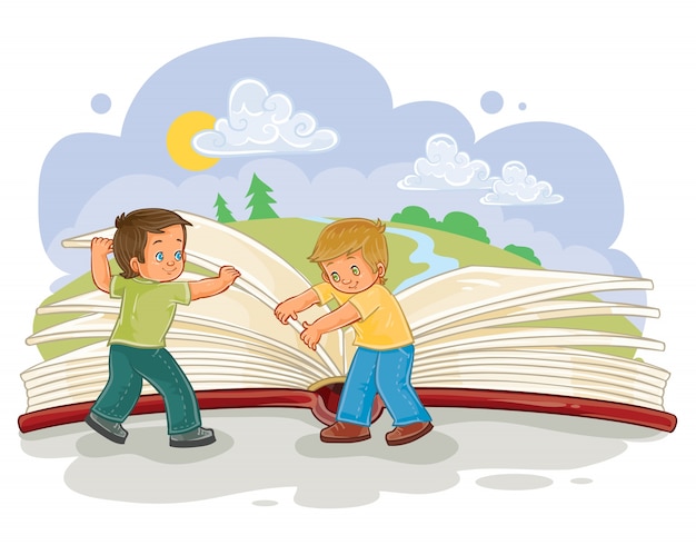 Free vector little boys turn pages great book