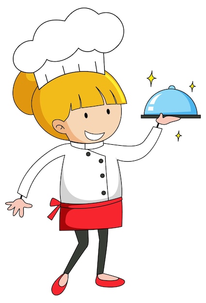 Free vector little chef serving food cartoon character