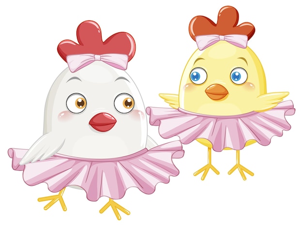 Бесплатное векторное изображение Маленькие цыплята в розовых юбочках