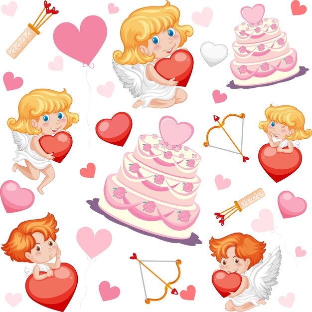 Little cupid and heart seamless pattern