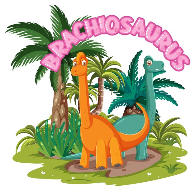 Little cute brachiosaurus dinosaur cartoon character