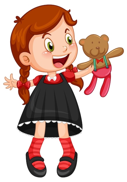 Free vector little cute girl holding teddy bear