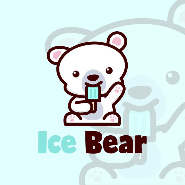 Premium Vector Little Cute Polar Bear Eating Ice Cream Logo Vector