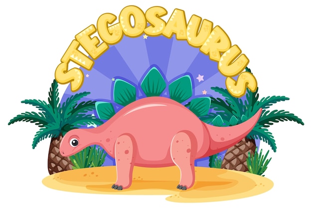 Little cute stegosaurus dinosaur cartoon character