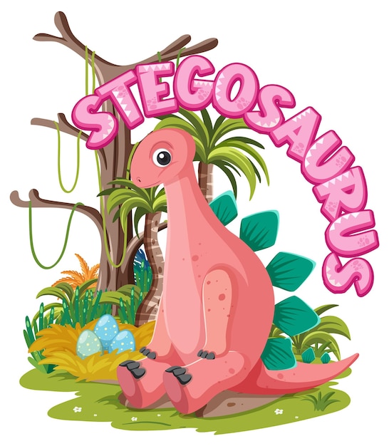 Little cute stegosaurus dinosaur cartoon character