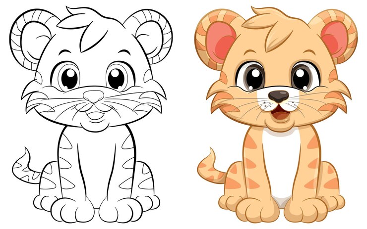Free Vector little cute tiger cartoon character