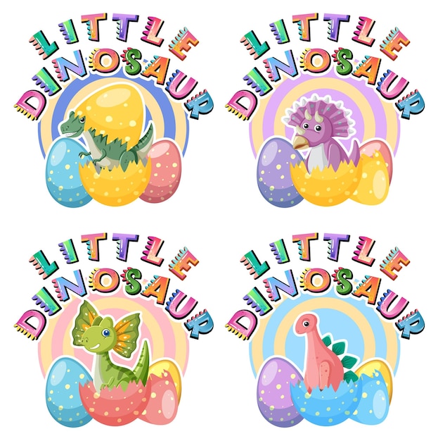 Free vector little dinosaur word logo with cute dinosaurs