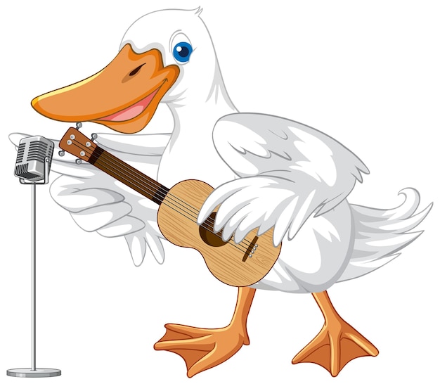 Free vector little duck play guitar and singing on white ground