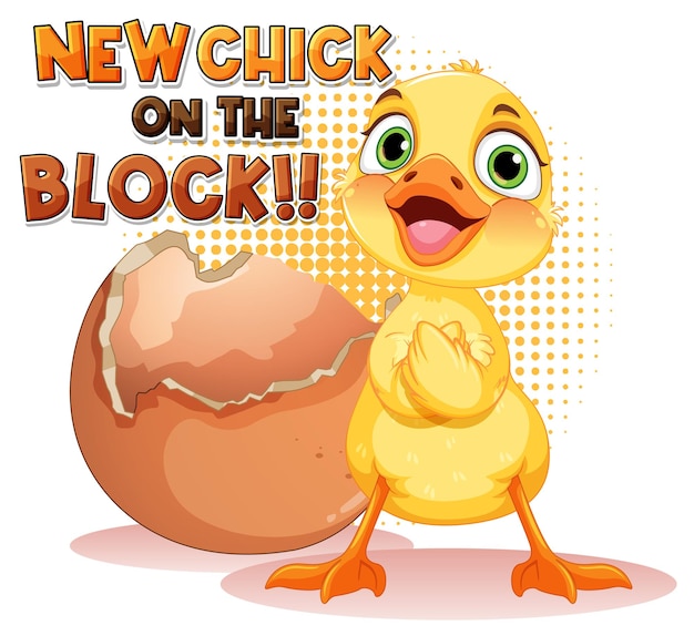 Little duckling hatching the egg text icon