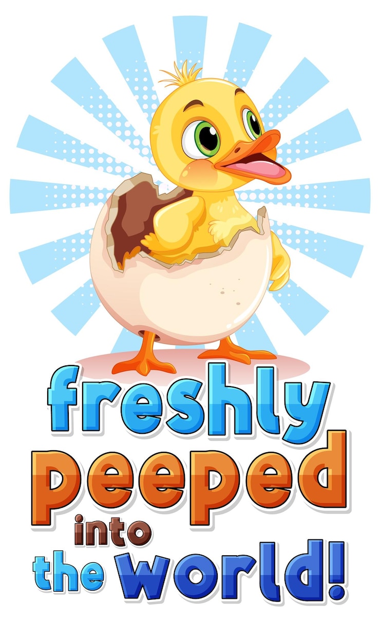 Free Vector little duckling hatching the egg text icon