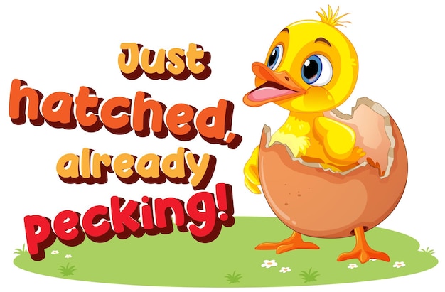 Free vector little duckling hatching the egg text icon