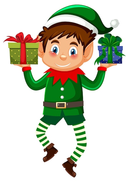 Free vector little elf holding christmas gift