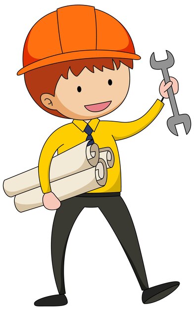 Free vector little engineer doodle cartoon character isolated