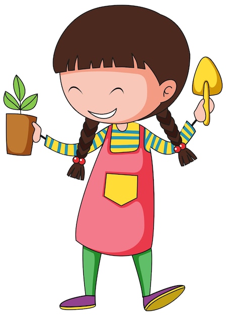 Little gardener doodle cartoon character